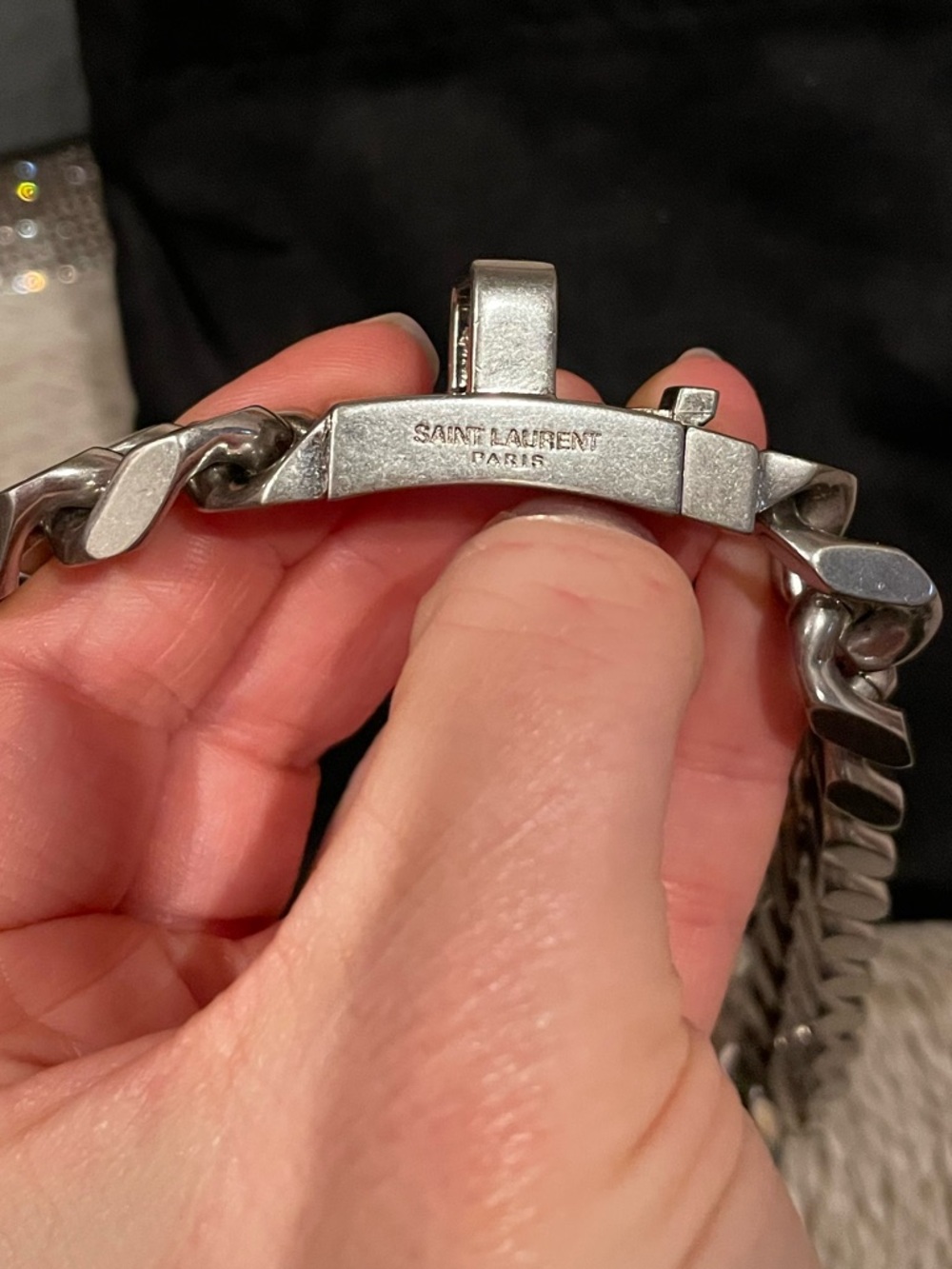 Saint Laurent Cuban Chain Necklace Silver-Tone - Picture 4 of 7